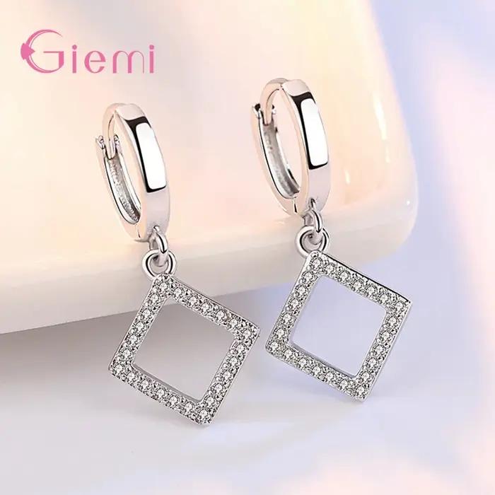 925 en argent Sterling géométrique losange boucle d'oreille pour femmes fille mode à la mode boucles
