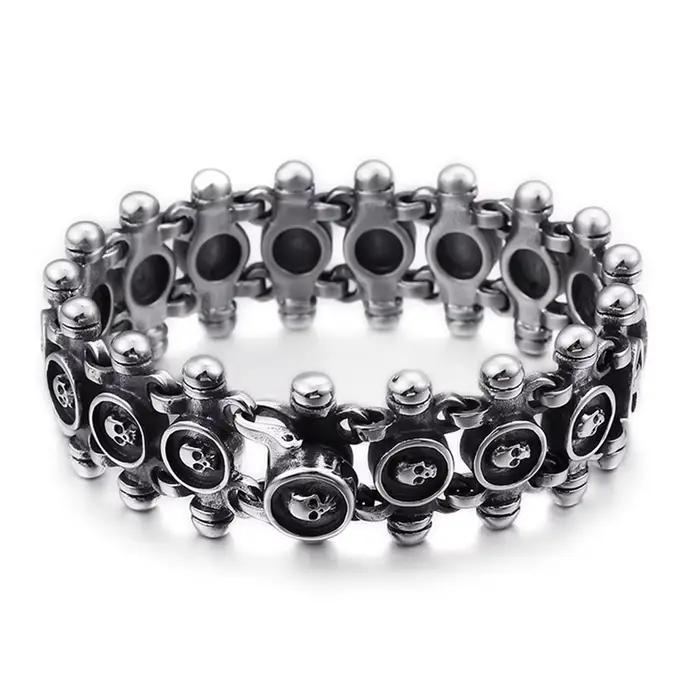 Bracelet Chaîne Tête de Mort Unisexe Vintage Punk Biker Gothique Halloween Talisman Porte-Bonheur Ro