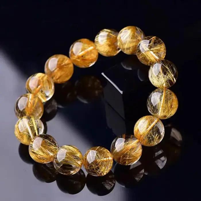 Nouveau Bracelet Perlé en Quartz Rutile Naturel 2026