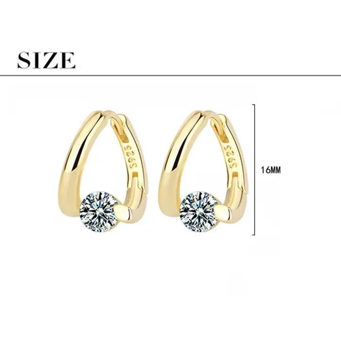 Boucles d'oreilles simples en argent Sterling 925 et cristaux dorés pour femmes