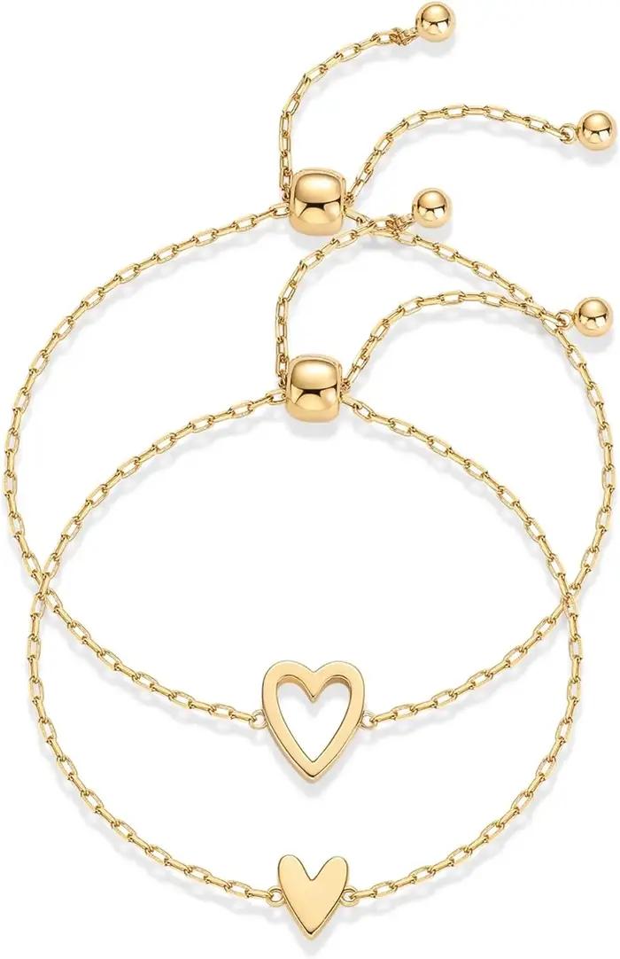 Ensemble de bracelets solitaire en acier inoxydable plaqué or 14 carats pour femmes, breloques en forme de cœur assorties, meilleur ami, amitié d'amour réglable