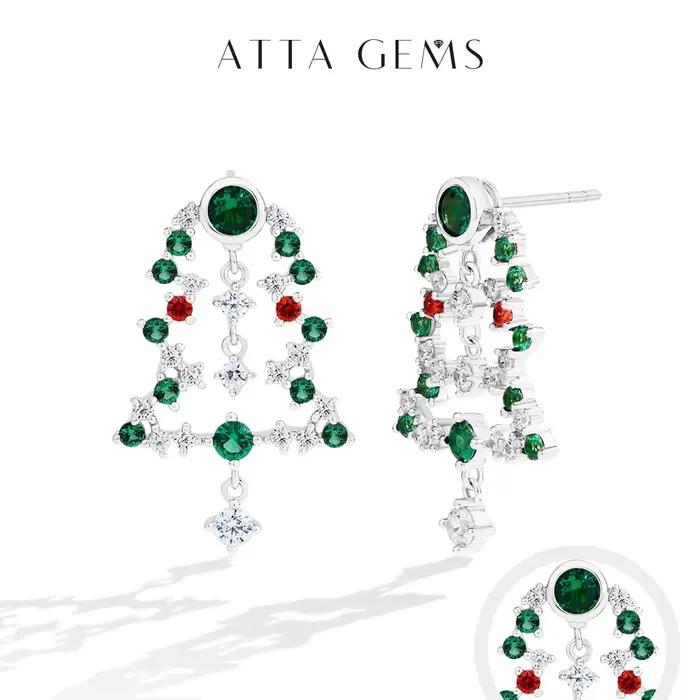 Attagems 2025 boucles d'oreilles arbre de noël en argent Sterling S925 plaqué or 18 carats Zircon Eardrop pour femmes fille fête bijoux fins