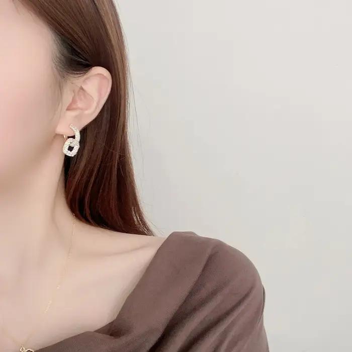 Boucles d'oreilles de luxe coréennes en plaqué or avec pendentif géométrique carré en Zircon pour femmes élégantes occasions spéciales