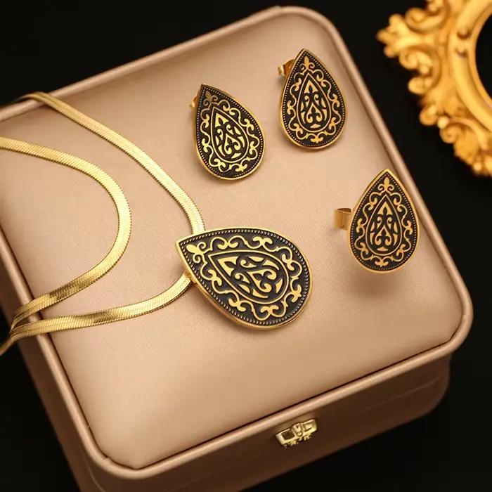 EILIECK – ensemble collier et boucles d'oreilles à motif vintage en forme de larme délicat, plaqué P