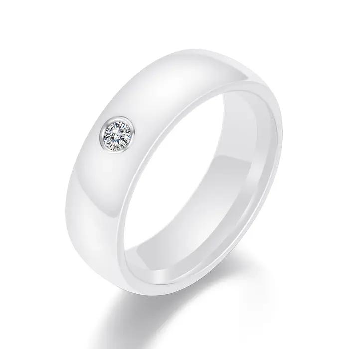 Bague en céramique noire et blanche avec cristal pour engagement et occasions spéciales hommes femmes style classique modernité