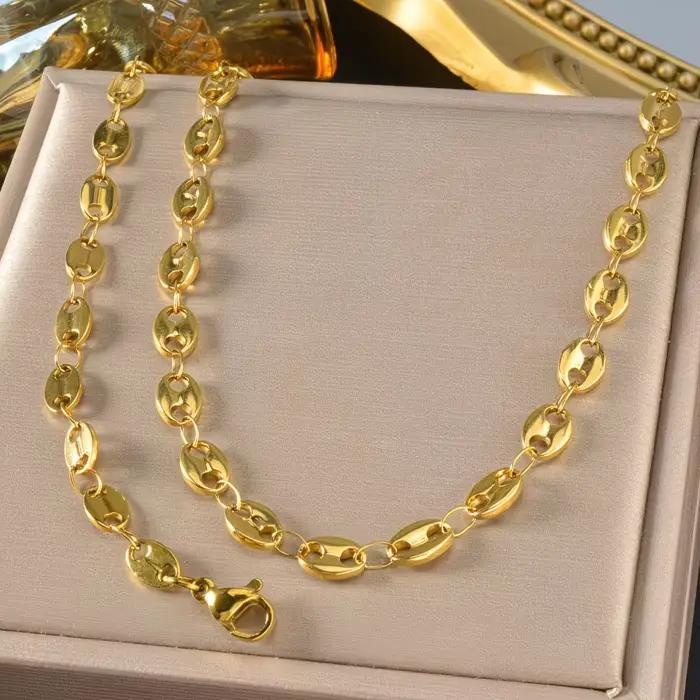 Ensemble collier et bracelet doré en forme de grains de café pour homme et femme occasions spéciales soirée cadeau romantique