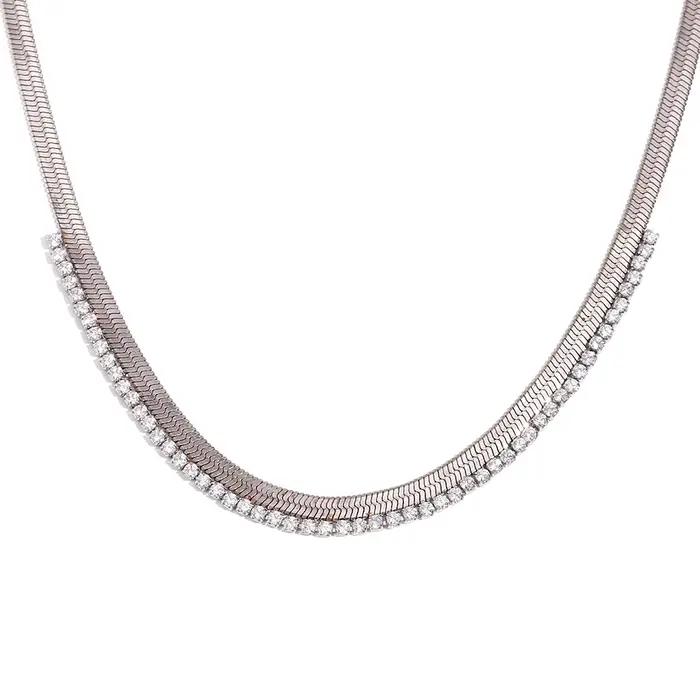 La.Muses-Collier en arête de poisson avec biscuits transparents pour femme, bijoux en acier inoxydab
