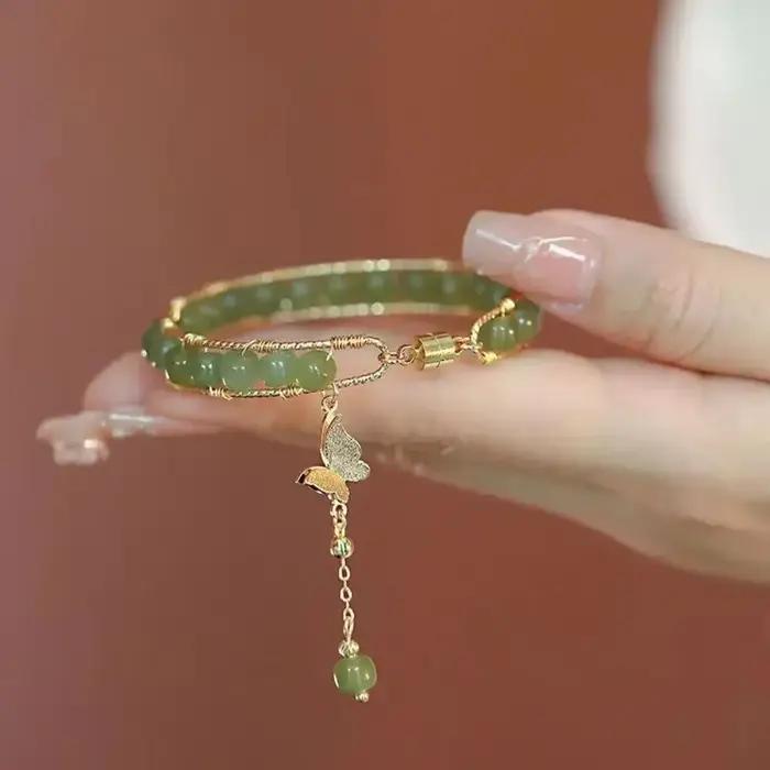 Bracelet perlé rond pour femme, jonc magnétique, pendentif papillon, main JOGirls, bijoux émeraude exquis, cadeau d'anniversaire, diversifier