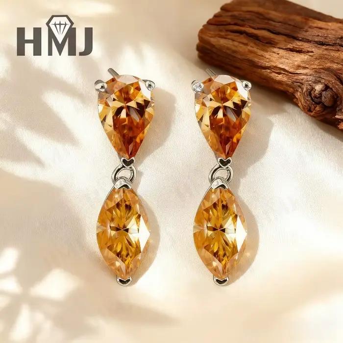 Boucles d'oreilles en forme de poire Moissanite + taille Marquise pour femmes, Design élégant double forme avec scintillant, parfait pour un usage quotidien, cadeaux spéciaux