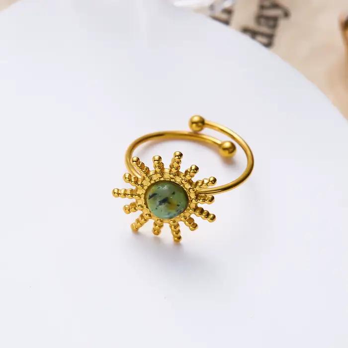 Ensemble de 6 bagues vintage françaises en pierres mélangées pour femmes et hommes, couleur or, motif soleil, signet, cristal, anneaux ouverts, bijoux à empiler, cadeau