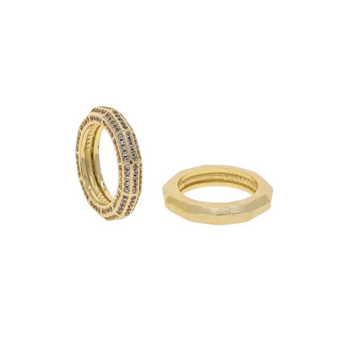 Bague Hexagonale Élégante en Cuivre Plaquée Or Sertie de Zircone Cubique Pour Femmes et Hommes Occasions Spéciales