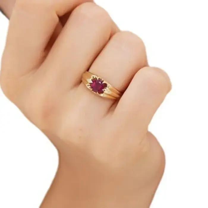 Bagues classiques en forme de fleur de pierres précieuses rouges pour femmes