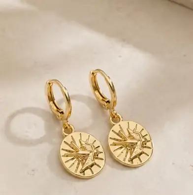 Boucles d'oreilles créoles rondes Soleil et Lune, Série Étoiles, Fleurs, Œil de Dieu, Simples, Quoti