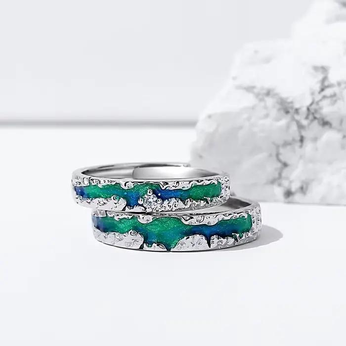 Bague européenne en émail bleu pour hommes et femmes, Aurora, taille réglable, bijoux de couple, cadeau d'anniversaire