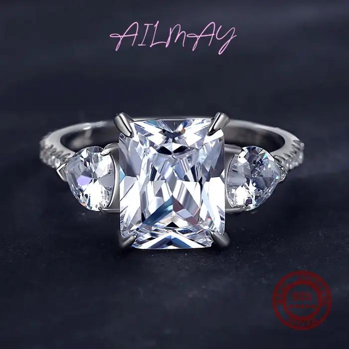 Ailmay exquis luxe Rectangle 3ct AAAAA CZ bague 925 bagues en argent Sterling pour les femmes de fiançailles de mariage bijoux féminins fins