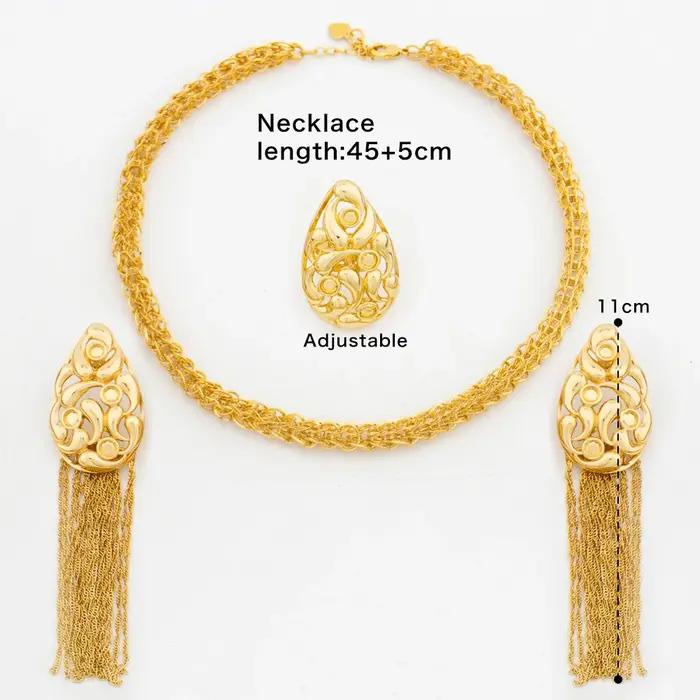 Ensembles de bijoux de luxe en or plaqué pour femmes avec bague et boucles doreilles à pampilles pour mariages et soirées élégantes