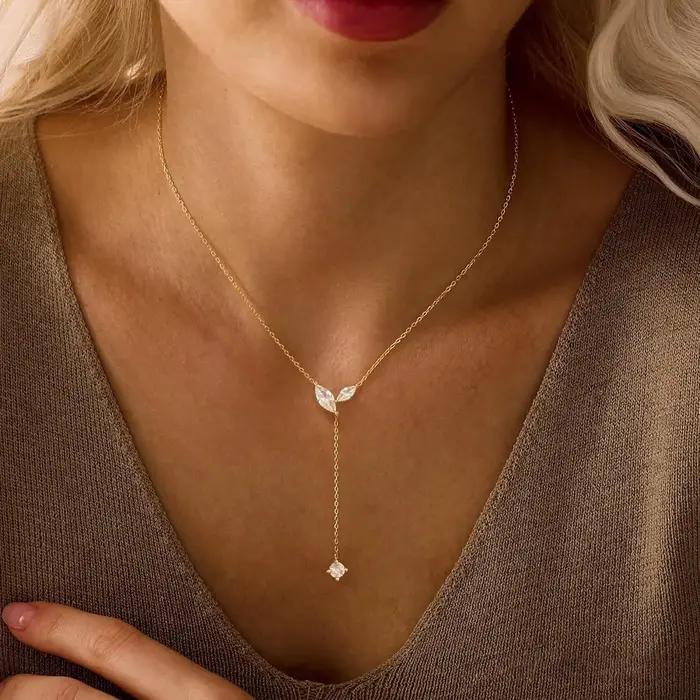 Collier en or 14 carats avec pendentif zircon cubique pour femmes occasions formelles et estivales
