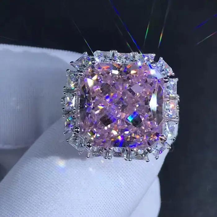 Bague de Cocktail WUIHA en Argent Sterling 925 Saphir Blanc et Diamants Haute Teneur en Carbone Pour Soirées et Occasions Spéciales