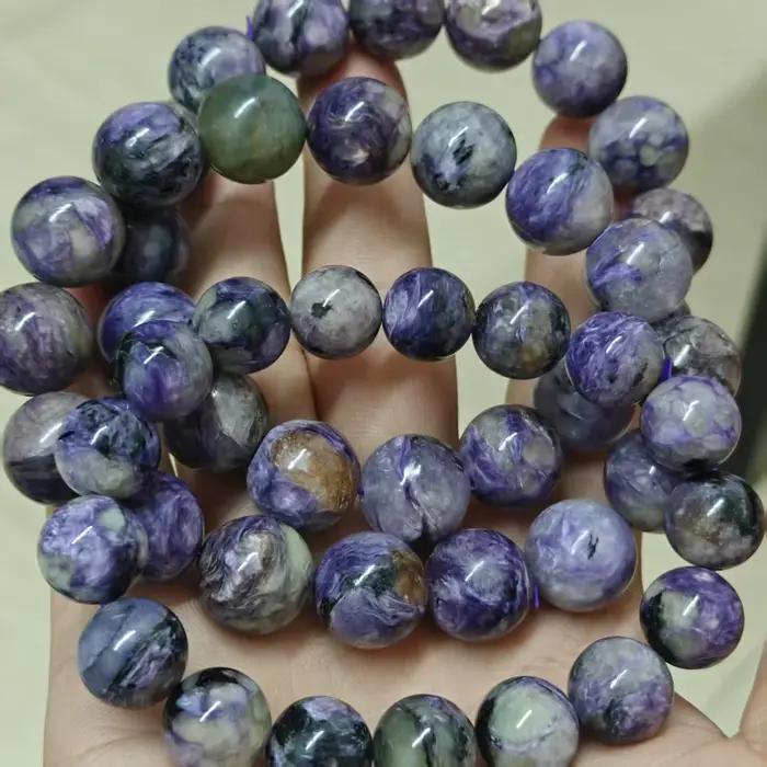 Perles de charoite naturelle lisses et rondes pour la fabrication de bijoux, bracelet en corde élast