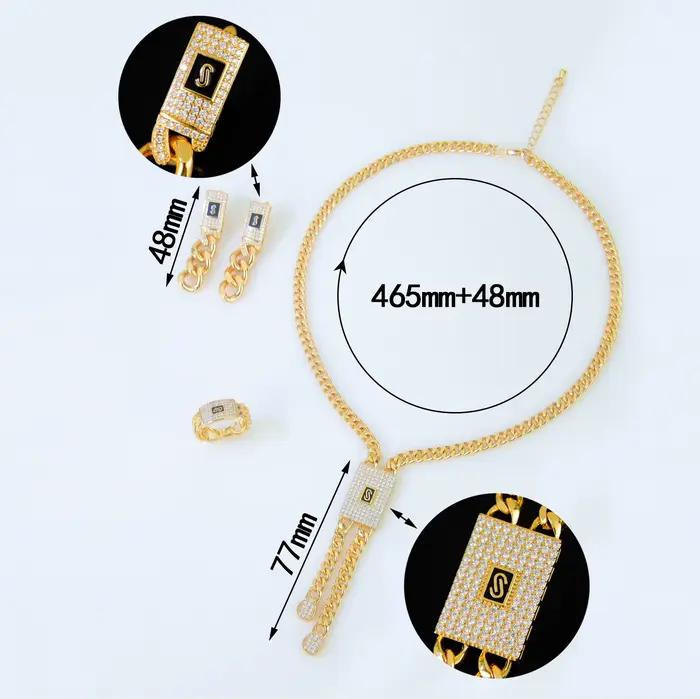 Ensemble de bijoux Hip Hop plaqué or 22 carats avec collier en zircone et boucles d'oreilles pour femmes occassions spéciales engagement