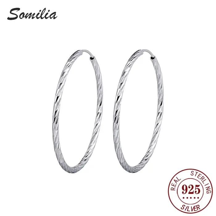 SOMILIA S925 Bijoux de mode exquis en argent sterling pour femmes avec grandes boucles d'oreilles ci