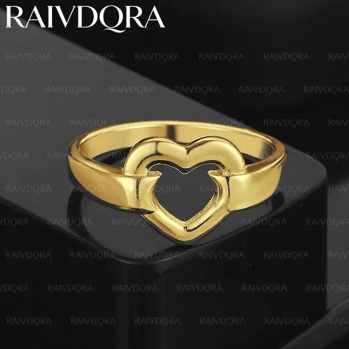 Bague en forme de cœur jaune plaqué or 18 carats pour femmes