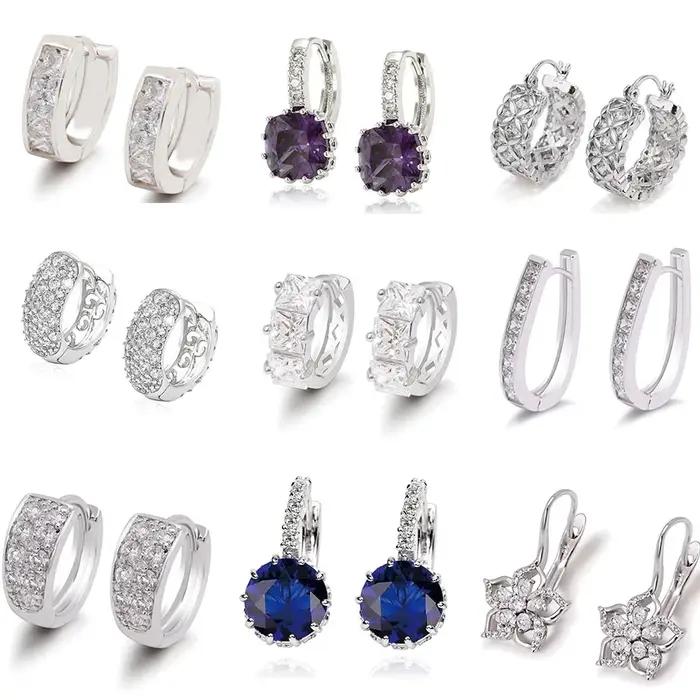 Boucles d'oreilles créoles en zircon plaqué or blanc XP Jewlery pour femmes