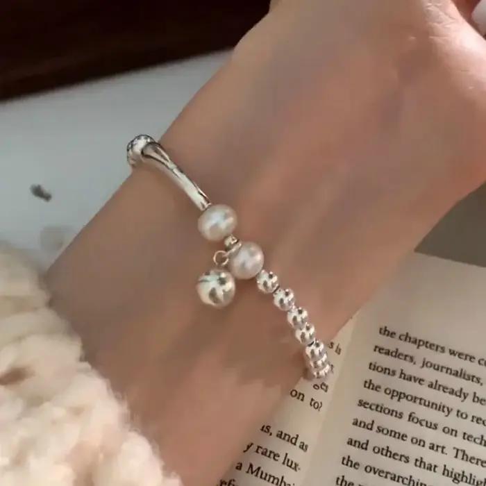 Bracelet en argent Sterling 925 avec perles rondes asymétriques punk pour femmes et filles bijoux mode ajustables pour soirées et événements spéciaux