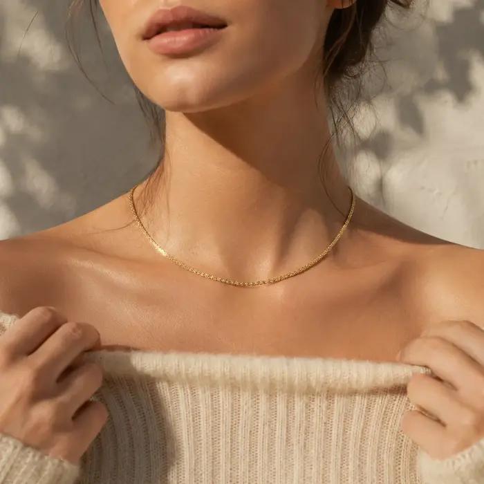 Collier ras du cou en maille plaqué or 18 carats pour femme