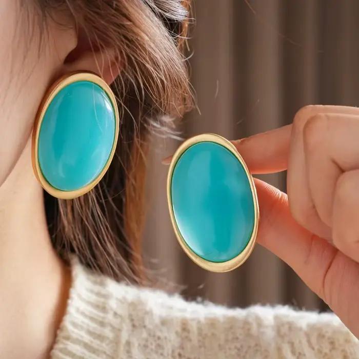 Grandes boucles d'oreilles ovales pour femme, clous d'oreilles géométriques minimalistes, boucles d'oreilles en résine surdimensionnées et exagérées, bijoux d'oreille féminins pour soirée