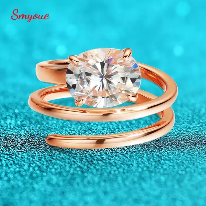 Smyoue 1CT-3CT certifié 14K plaqué Moissanite Solitaire bague femmes laboratoire de mariage diamant bande pur 925 argent 100% Shani Abergel