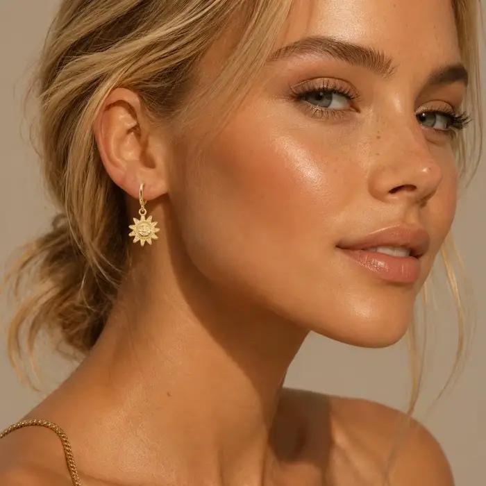 Boucles d'oreilles créoles rondes Soleil et Lune, Série Étoiles, Fleurs, Œil de Dieu, Simples, Quotidiennes, Cadeau de Fête, Nouveauté, Délicates, Bijoux pour Femme