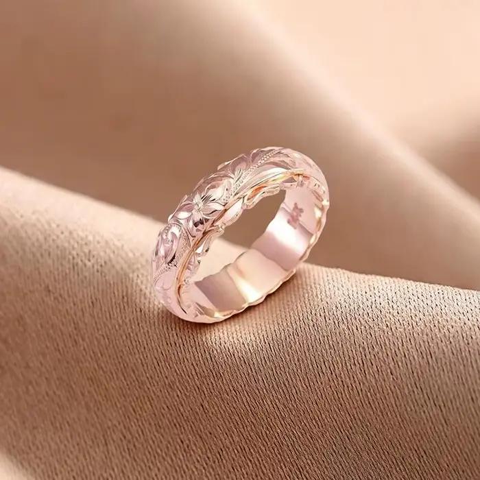 Bague en or rose en forme de rose sculptée avec motifs floraux gravés, bijou vintage hypoallergénique pour femmes, cadeau romantique pour toutes les occasions