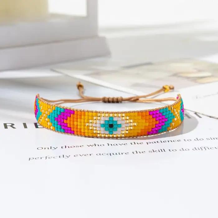 Bracelet de perles de riz bohémien, géométrie multicolore, tissage à la main, alliage de personnalit