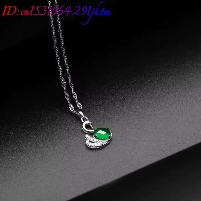 Collier pendentif en argent 925, amulette verte naturelle, pierre précieuse sculptée, breloque, accessoires de mode, bijoux réels