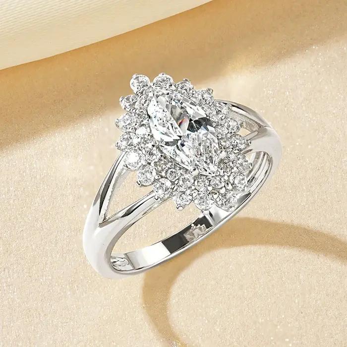 Rrjzz Bague de mariage de mariée en diamant simulé scintillant Marquise CZ Bagues de fiançailles pla