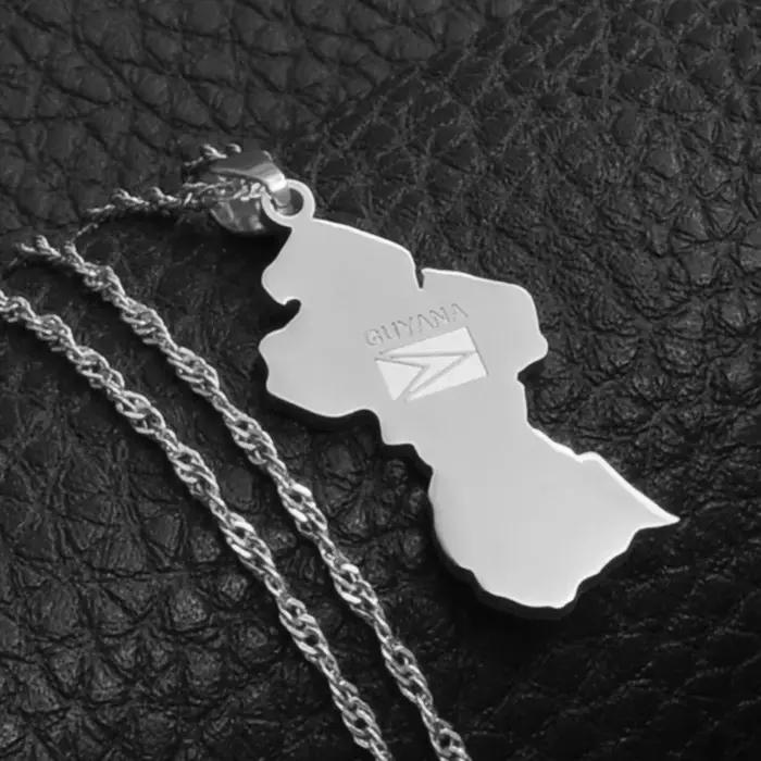 Collier pendentif drapeau de la Guyane Anniyo pour femmes, couleur or, bijoux de la Guyane, République de la Guyane # 077121