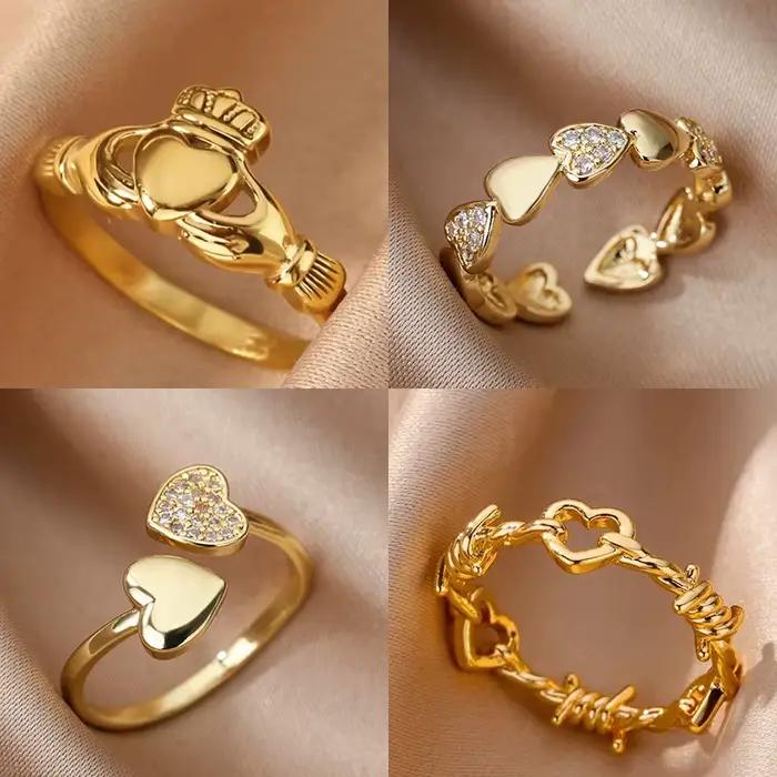 Bague Claddagh classique plaquée or 18 carats acier inoxydable nœud celtique alliance de mariage pour femme cadeau occasions spéciales
