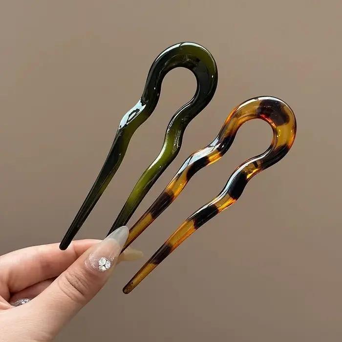 Nouvelle fourchette à cheveux en forme de U pour femmes, épingle à cheveux en acétate écaille de tor