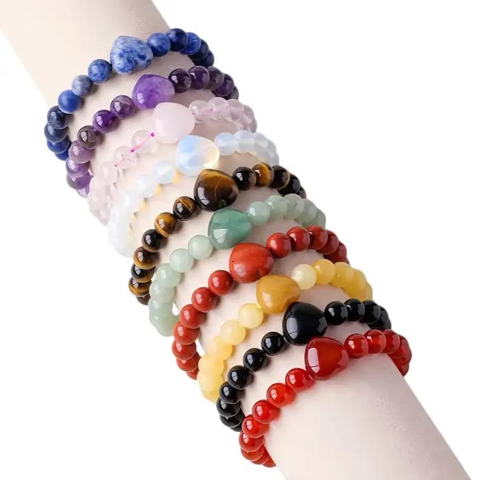 Bracelet en pierres précieuses naturelles avec pendentif cœur pour femmes, décontracté et sportif, pour occasions spéciales et quotidiennes