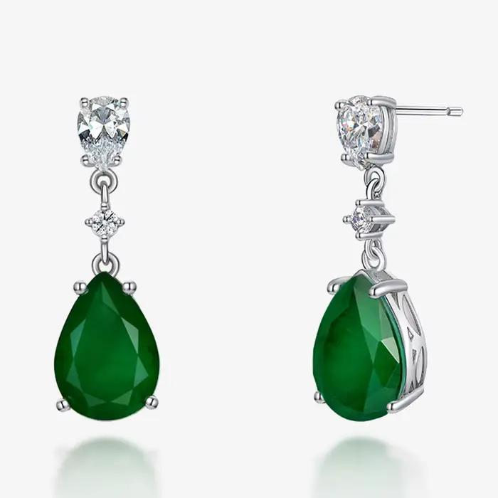 Fine Jewelry Boucles d'oreilles pendantes en argent sterling 925 avec pierres précieuses en saphir de laboratoire