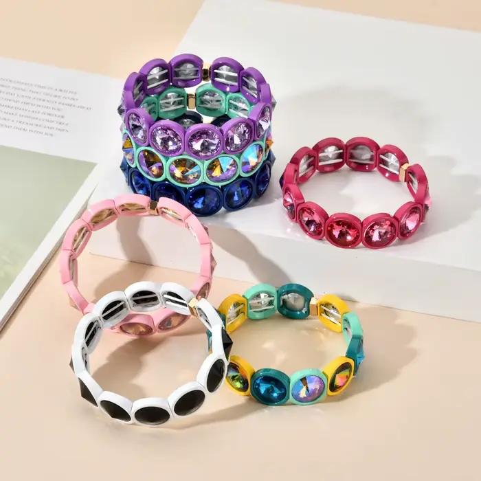 ZMZY fait à la main Vintage Boho grand cristal élastique Bracelet émail extensible manchette Bracelet arc-en-ciel carrelage perle Bracelet pour femmes bijoux