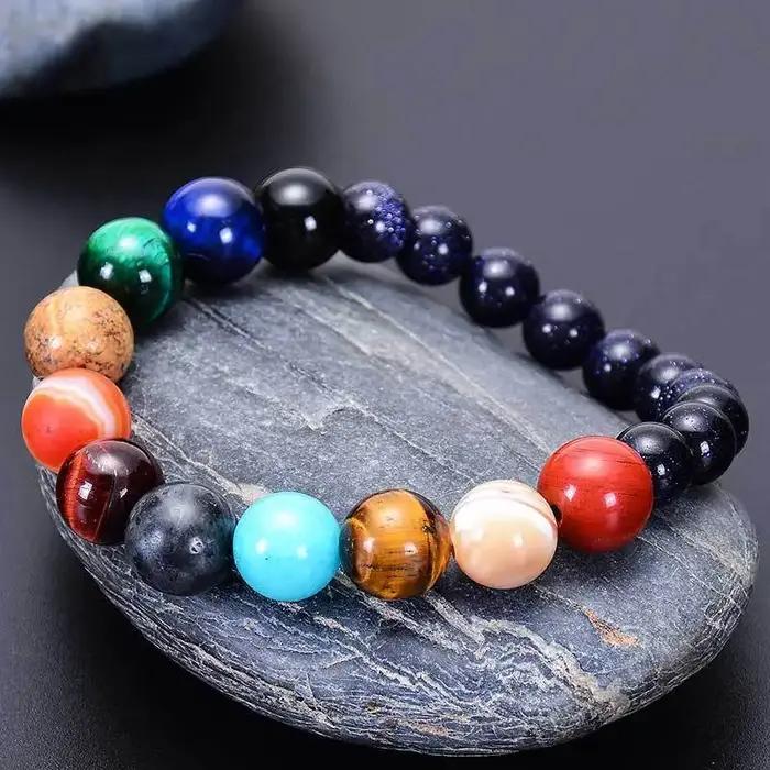 Bracelet système solaire huit planètes bijou cosmique fait à la main pour couple amis bijoux tendance cadeau holographique