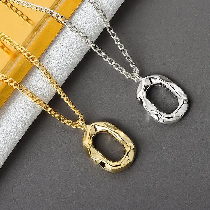 Argent élégant rond couleur or géométrique pendentif collier Bijoux fins pour les femmes