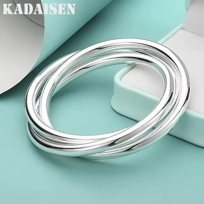 Bracelet à trois anneaux lisses en argent Sterling 925 pour femmes, bijoux de mode pour mariage et f