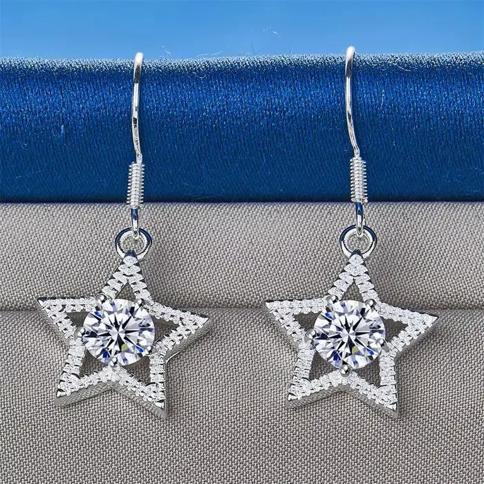 Boucles d'oreilles élégantes en argent sterling 925 avec zircon étoile de luxe pour femmes, cadeau de fête tendance, accessoires de mariage