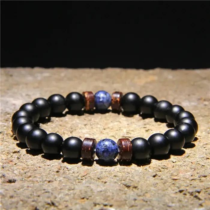 Bracelets tibétain en pierre de lave naturelle bouddha pour hommes, Bracelet en bois, perle d'oeil d