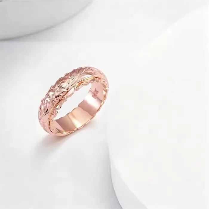 Bague en or rose en forme de rose sculptée avec motifs floraux gravés, bijou vintage hypoallergénique pour femmes, cadeau romantique pour toutes les occasions