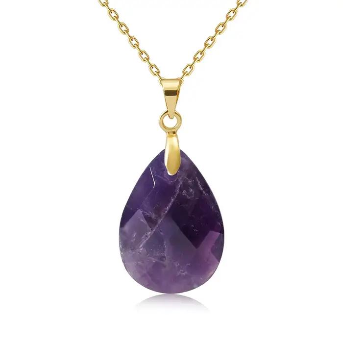 Collier pendentif en cristal de pierre naturelle pour dames, bijoux en forme de larme, cadeau pour l