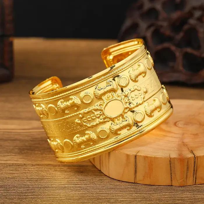 Dunhuang-Bracelet large doré d'un autre royaume, tempête ethnique féminine, bracelet de bras sémitiq